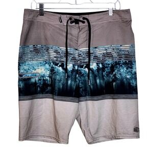 O'Neill Hyperfreak Board Shorts Mens Size 32 Gray Green Forest Print Swim Trunks